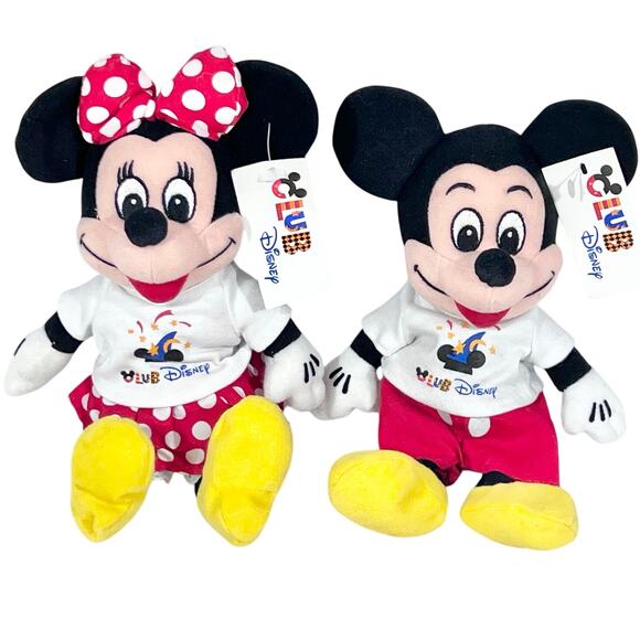 Vintage Mickey Mouse & Minnie Mouse Plush Club Disney Exclusive Beanie Set 1990s - Picture 1 of 11